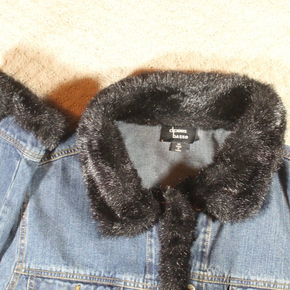 Vintage Dennis Basso Size XL Blue Denim and Black Faux Fur Trim Jacket - Picture 5 of 6